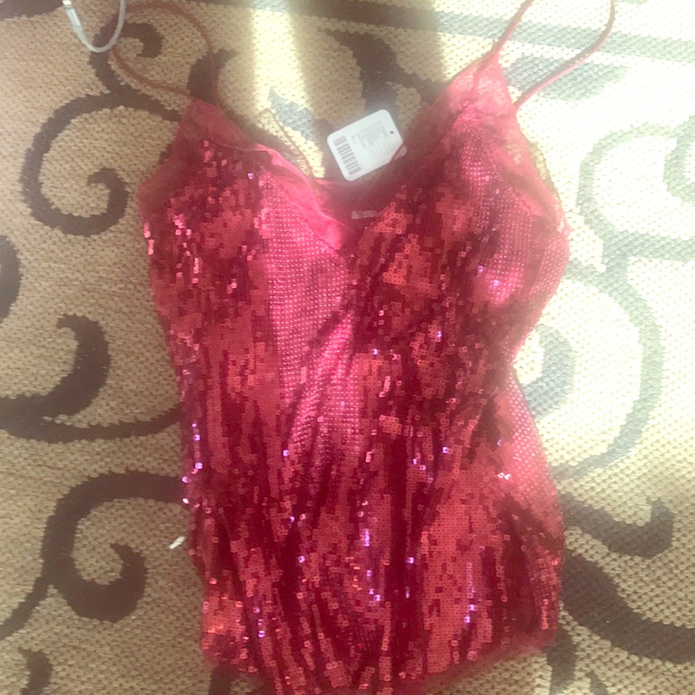 Free people red sequin tank NWT SZ S